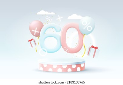 Mega sale special offer, Stage podium percent 60, Stage Podium Scene with for Award, Decor element background. Vector illustration