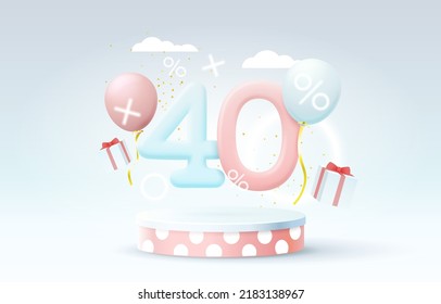 Mega sale special offer, Stage podium percent 40, Stage Podium Scene with for Award, Decor element background. Vector illustration