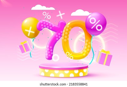 Mega sale special offer, Stage podium percent 70, Stage Podium Scene with for Award, Decor element background. Vector illustration