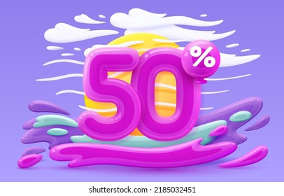 Mega sale special offer, Stage podium percent 50, Simmer time lifestyle, happy banner travel. Vector illustration