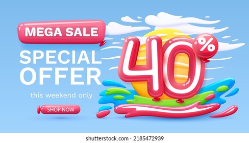 Mega sale special offer, Stage podium percent 40, Simmer time lifestyle, happy banner travel. Vector illustration