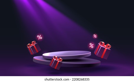 Mega sale special offer, Stage podium percent, Stage Podium Scene with for Award, Decor element background. Vector illustration