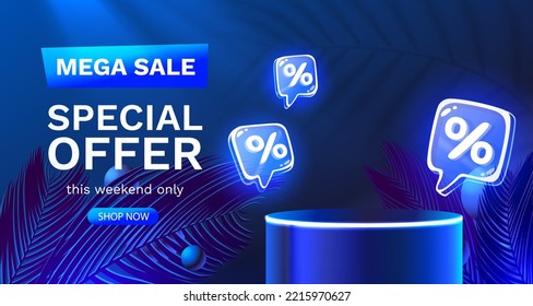 Mega sale special offer, Stage podium percent, Stage Podium Scene with for Award, Decor element background. Vector illustration