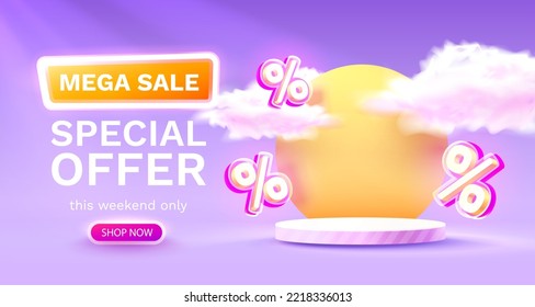 Mega sale special offer, Stage podium percent, Stage Podium Scene with for Award, Decor element background. Vector illustration