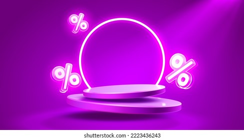 Mega sale special offer, Stage podium percent, Stage Podium Scene with for Award, Decor element background. Vector illustration