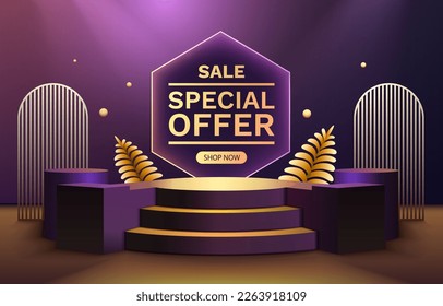 Mega sale special offer, Stage podium percent, Stage Podium Scene with for Award, Decor element background. Vector illustration