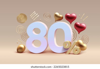 Mega sale special offer, Stage podium percent 80, Stage Podium heart golden balloon, Decor element background. Vector illustration