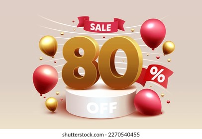 Mega sale special offer, Stage podium percent 80, Stage Podium golden balloon, Decor element background. Vector illustration