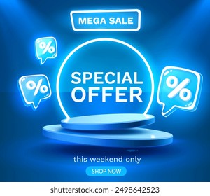 Mega sale special offer, Stage podium percent, Stage Podium Scene with for Award, Decor element background. Vector illustration