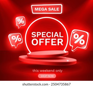 Mega sale special offer, Stage podium percent, Stage Podium Scene with for Award, Decor element background. Vector illustration