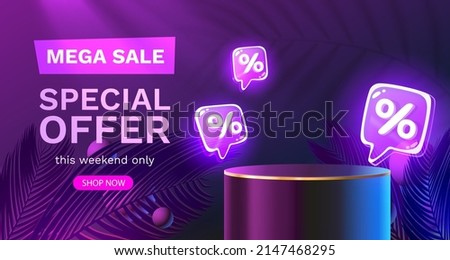 Mega sale special offer, Stage podium percent, Stage Podium Scene with for Award, Decor element background. Vector illustration