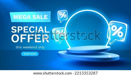 Mega sale special offer, Stage podium percent, Stage Podium Scene with for Award, Decor element background. Vector illustration