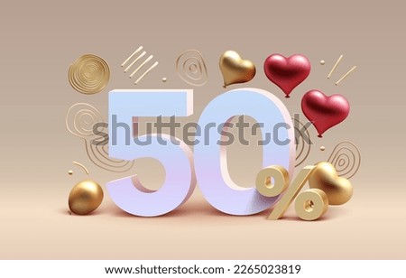 Mega sale special offer, Stage podium percent 50, Stage Podium heart golden balloon, Decor element background. Vector illustration