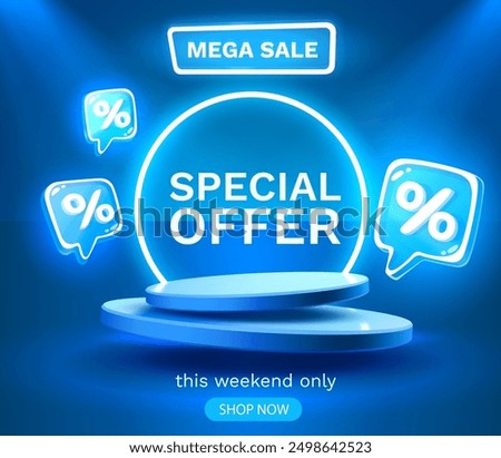 Mega sale special offer, Stage podium percent, Stage Podium Scene with for Award, Decor element background. Vector illustration