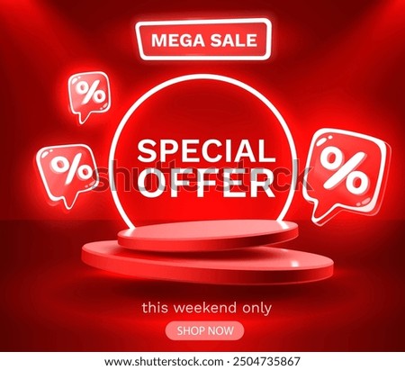 Mega sale special offer, Stage podium percent, Stage Podium Scene with for Award, Decor element background. Vector illustration