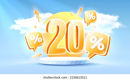 Mega sale special offer, Summer 20 off sale banner. Sign board promotion. Vector illustration