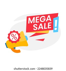 mega sale, special price promotion, discount with megaphone banner origami flat design vector illustration