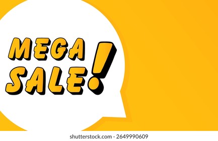 Mega sale speech bubble. Bold outline, comic style shape, vibrant background, dialog element, visual communication, announcement layout, message highlight, template for interaction.
