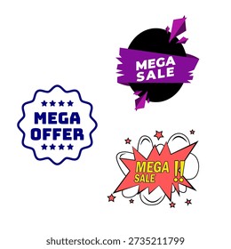 Mega sale speech bubble icons and hot sale labels for ecommerce and advertising visuals.
