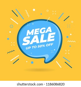 Mega Sale speech bubble shaped banners, price tags, stickers, badges. Vector illustration