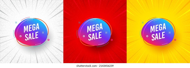 Mega sale sticker. Flash offer banner, coupon or poster. Discount banner shape. Coupon bubble icon. Mega sale promo banner. Retail marketing flyer. Starburst pop art. Vector