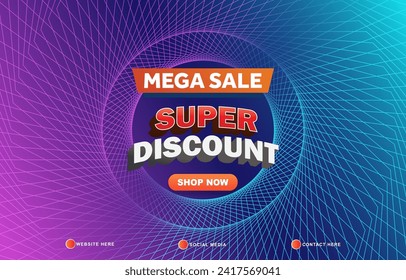 mega sale super discount template banner with copy space for product sale with abstract gradient dark purple and blue background design 11