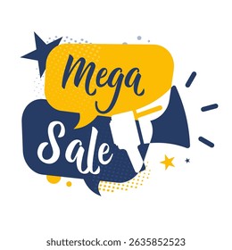 símbolo de mega venda, megafone, balão de fala, sinal — ilustração vetorial