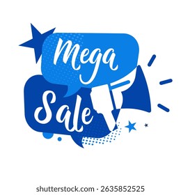 símbolo de mega venda, megafone, balão de fala, sinal — ilustração vetorial