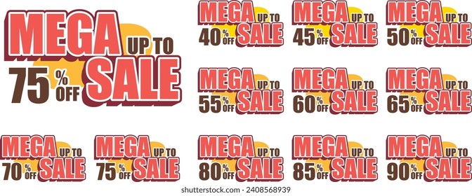 Mega sale tag design badge set. Discount abstract banner collection. Set of retro style blowout sale label.Special offer, best price, buy now concept stickers.Set of anniversary sale advertise banner.