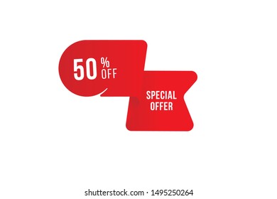 Mega Sale tag. Font inscription with ribbon and 50% offer on white background. Flat Vector Illustration EPS10