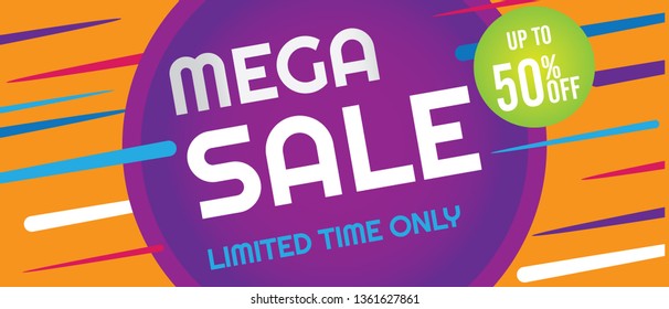 Mega sale template banner. 50% off - Vector 