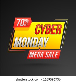Mega sale template or flyer design with 70% discount offer for Cyber Monday Sale.