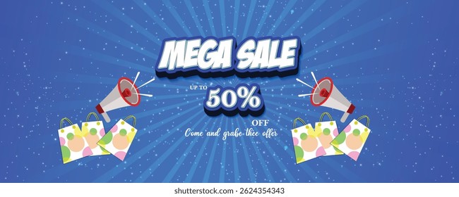 Mega modelo de venda com alto-falante, pode ser usado em folheto de mercado de venda online, publicidade, anúncio de desconto, folheto facilmente editável, ilustração de arte vetorial