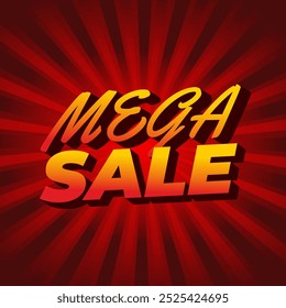 Mega venta. Diseño de efecto de texto en aspecto 3D con colores modernos. Forma cuadrada