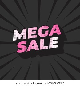 Mega venta. Diseño de efecto de texto en aspecto 3D con colores modernos. Forma cuadrada
