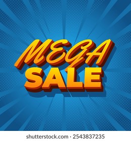 Mega venta. Diseño de efecto de texto en aspecto 3D con colores modernos. Forma cuadrada