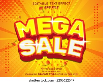 mega sale text effect, font editable, typography, 3d text. vector template