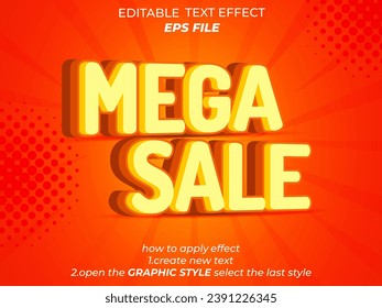 efecto de texto mega venta, fuente editable, tipografía, texto 3d. plantilla de vector