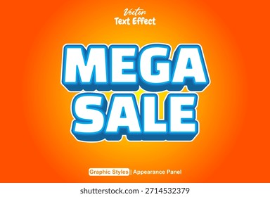 Mega-Sale-Texteffekt auf orangefarbenem Hintergrund und 3D-Stil