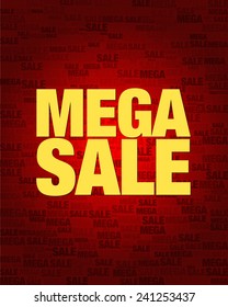 Mega sale text on red gradient background.