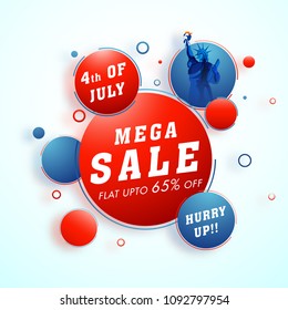 Mega Sale, upto 65% off for 4th of July, American Independence Day celebrations with Statue of Liberty.