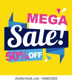 Mega Sale vector banner. 50%off . Vector illustration.