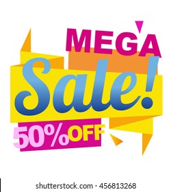 Mega Sale vector banner. 50%off . Vector illustration.