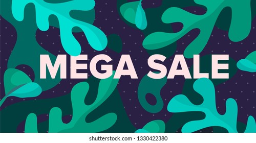 Mega Sale vector banner design template with Tropical palm