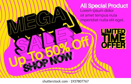Mega sale  - Vector banner template design. Special offer discount banner, big promotion, end of season fashion advertising.