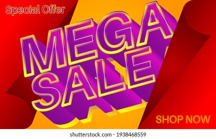 Mega venta - Diseño de plantillas de banner vectorial. Banner de oferta especial de descuento, gran promoción, publicidad de super moda.