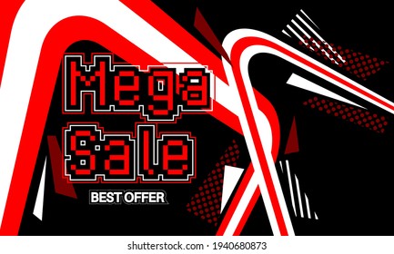 Mega Sale - Vector banner template design. Special offer discount banner, pixel art for advertising.