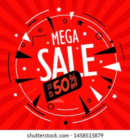 Mega sale vector illustration. Up to 50 percent discount