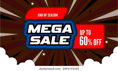 Mega sale Vector illustration up to 60% off, for online shopping, special Offer coupon, voucher, banner template, websites, social media advertising.