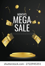 Diseño de póster de Vector de Mega Sale con tipografía atrevida y gráficos de descuento